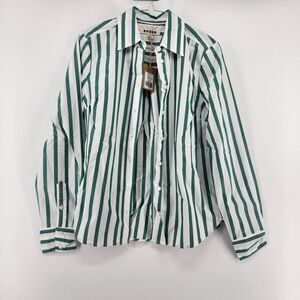 Boden Women's 4R Green Ivory Striped Sienna Cotton Shirt NWT $110